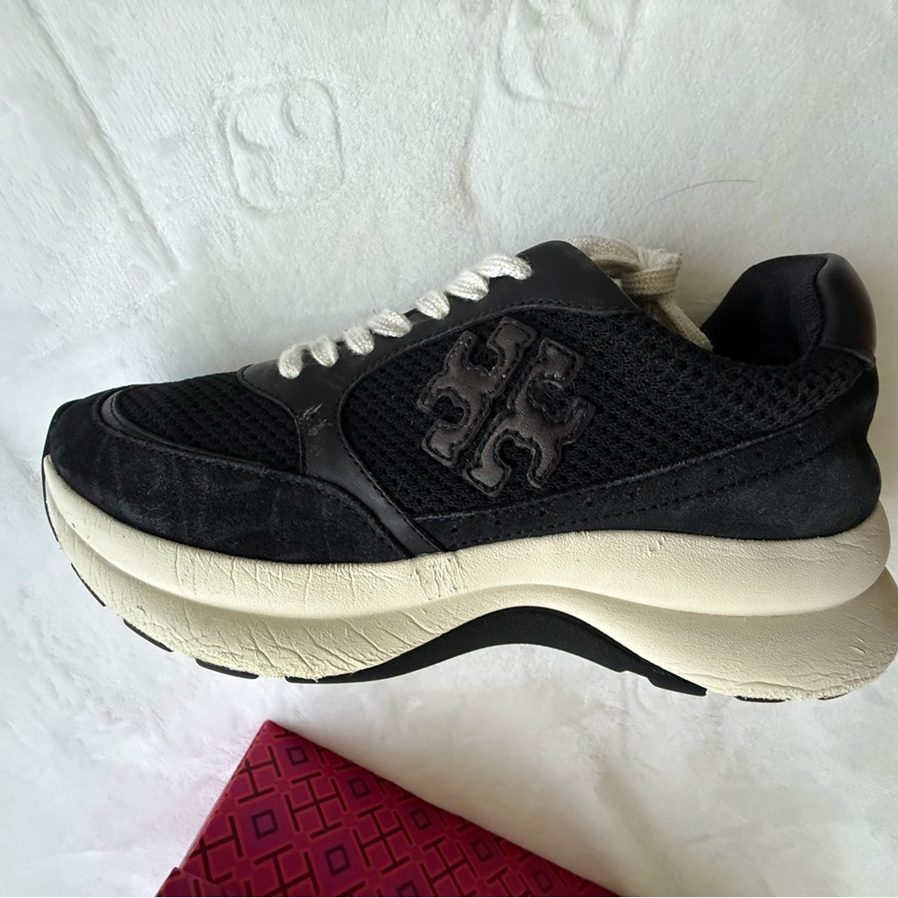 Tory Burch Black and Cream Platform Sneakers - Picture 4 of 12